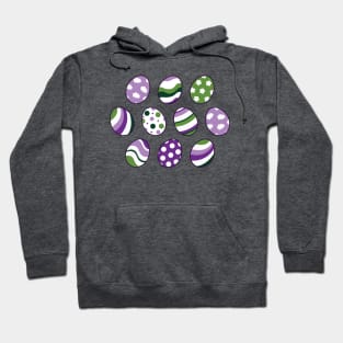 Egg Pattern | Purple Green | Stripes Clouds Flowers Dots | Dark Purple Hoodie